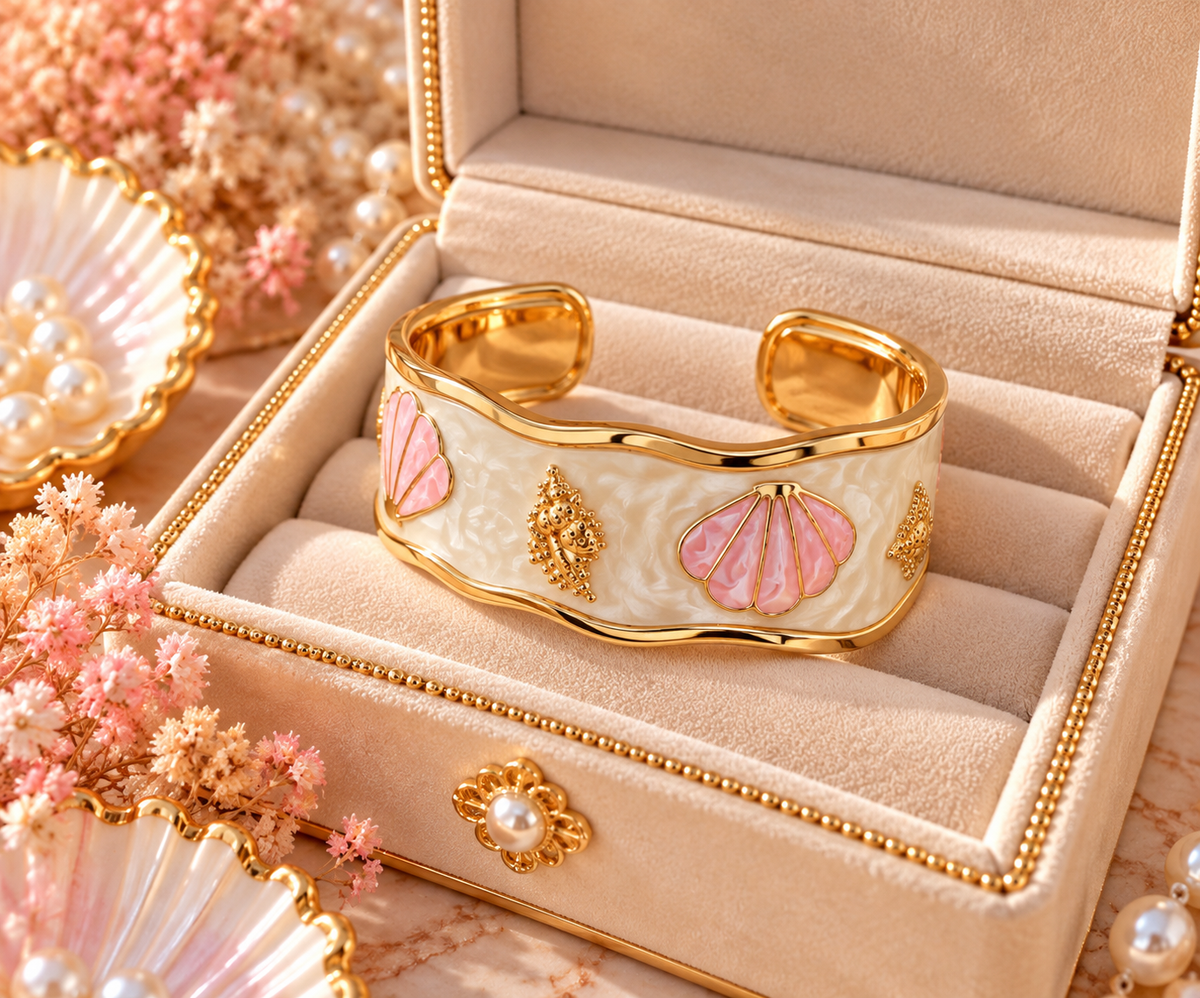 Bracelet réglable Océane blanc nacré et rose