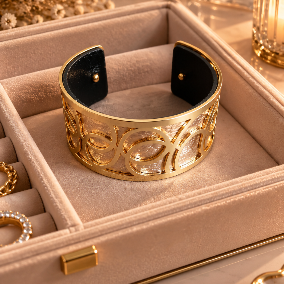 BRACELET REVERSIBLE- 2 STYLES EN 1 (noir et champagne )