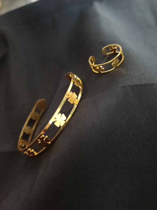 Bracelet bague trèfle