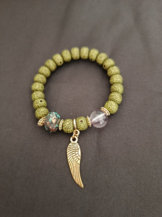 Bracelet fantaisie aile d'ange vert