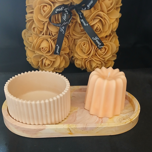 🧡🌅 Ensemble Décoratif “Orange Saumon” – Pot, Plateau Bougie Parfumée 🌅🧡